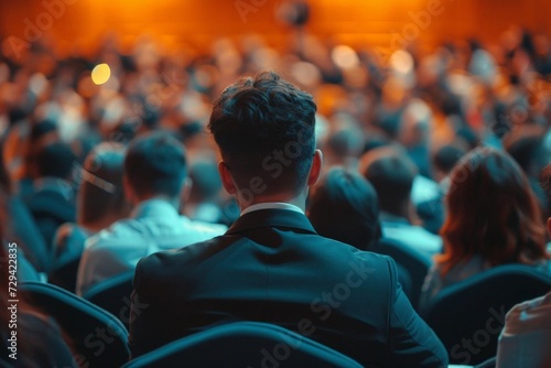 Rear view of a diverse audience in a conference hall Focusing on a speaker during a business event Reflecting engagement Learning And professional development
