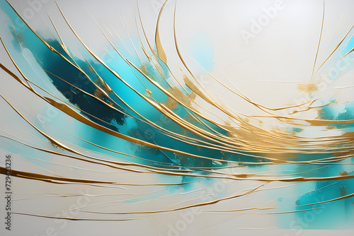 most beautiful abstract painting representing trust in gold turquoise on white background