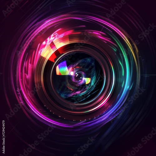 Dynamic 3D Camera Lens with Swirling Lights for App Icon