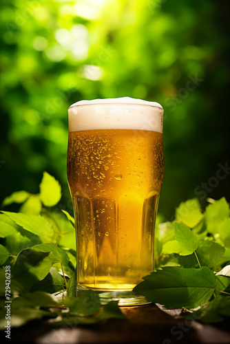 St. Patrick’s Day. Green background. Glass of beer