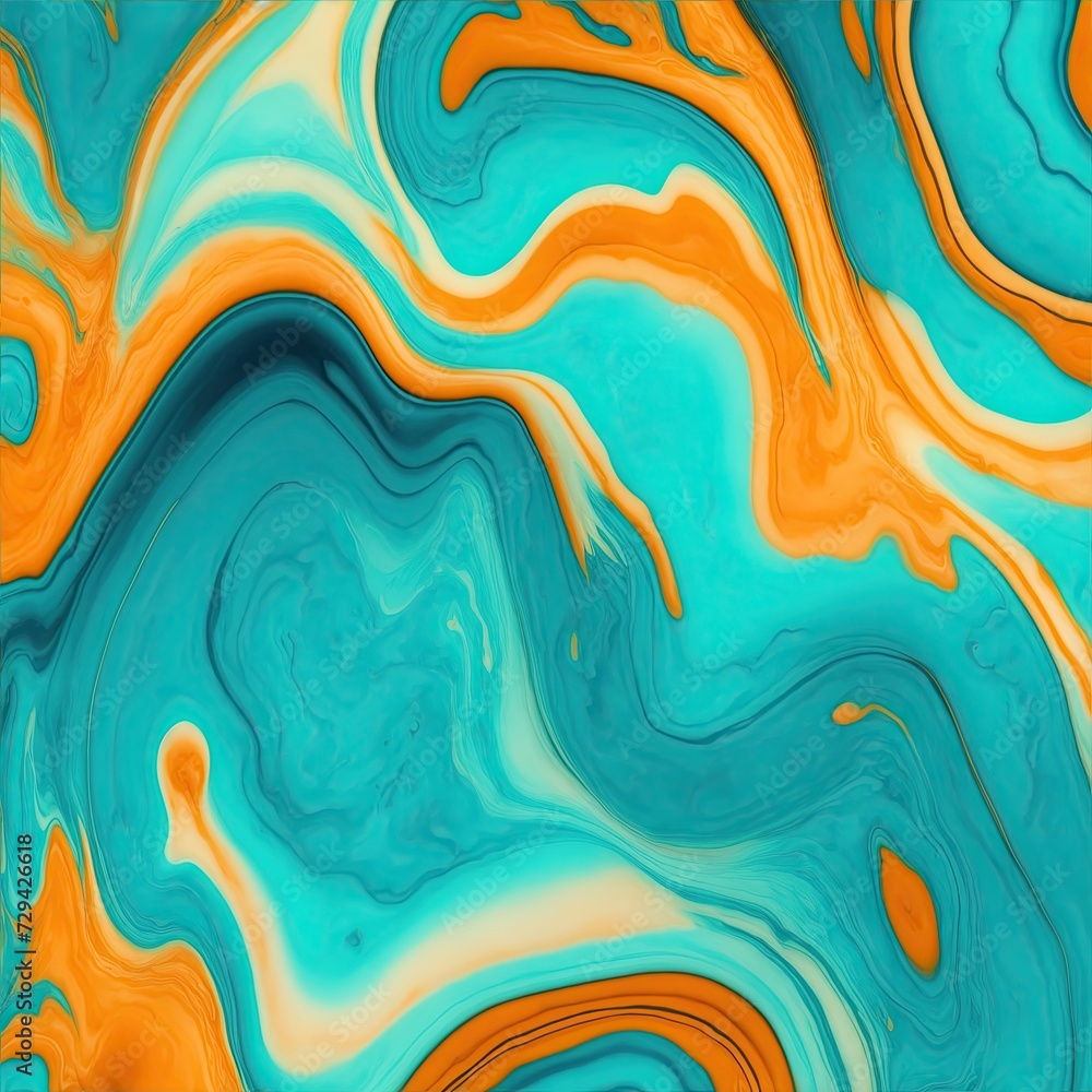 Orange and Turquoise marble textured background