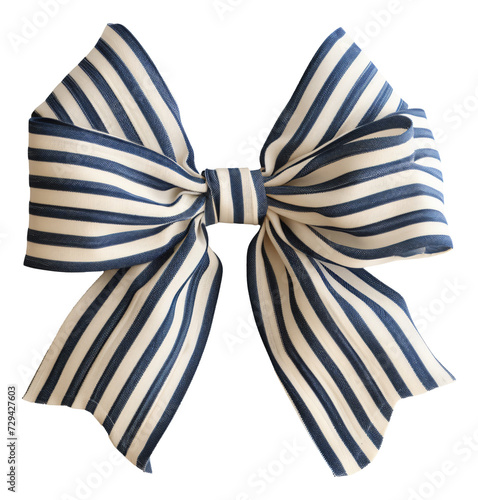 A classic striped bow in blue and white nautical style.