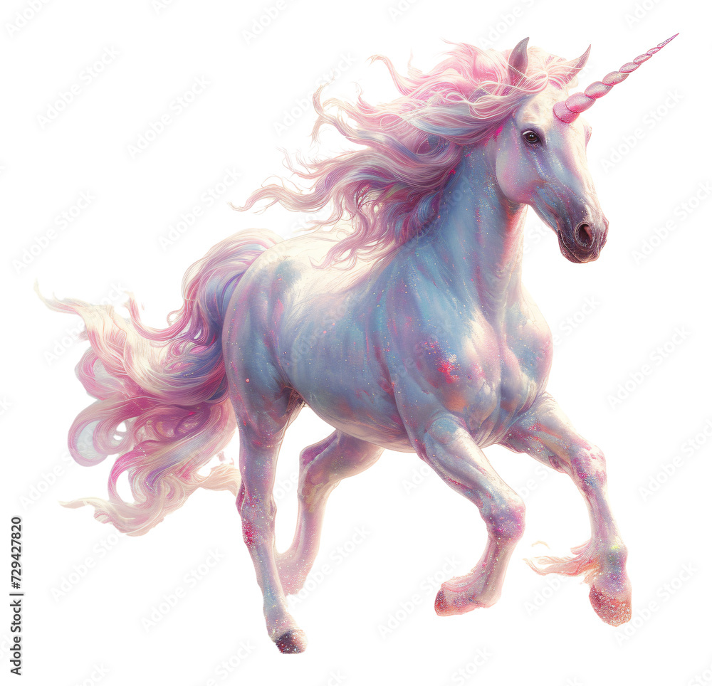 A cute, playful, shimmering beautiful unicorn.