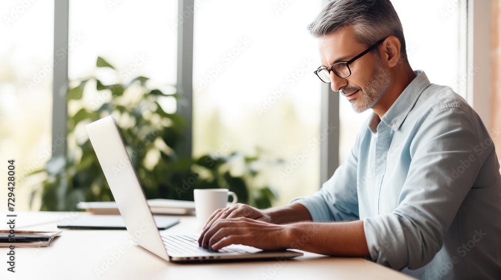 Young Businessman in Casual Suit Working on Laptop at a Modern Office During Daytime Young Businessman in Casual Suit Working on Laptop at a Modern Office During Daytime