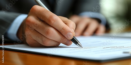 Sealing the Deal: A Buyers Hand Signing a Contract to Purchase a New Car, with the Vehicle in the Background Symbolizing a New Journey, Generative AI