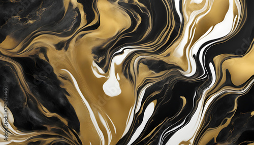 Elegant Fusion: Abstract Gold and Black Marble Background with Ink Texture and Watercolor Elements