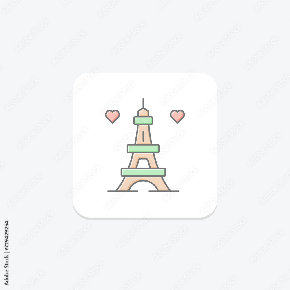 Eiffel Tower icon, landmark, love, paris, romance lineal color icon, editable vector icon, pixel perfect, illustrator ai file Eiffel Tower icon, landmark, love, paris, romance lineal color icon, editable vector icon, pixel perfect, illustrator ai file
