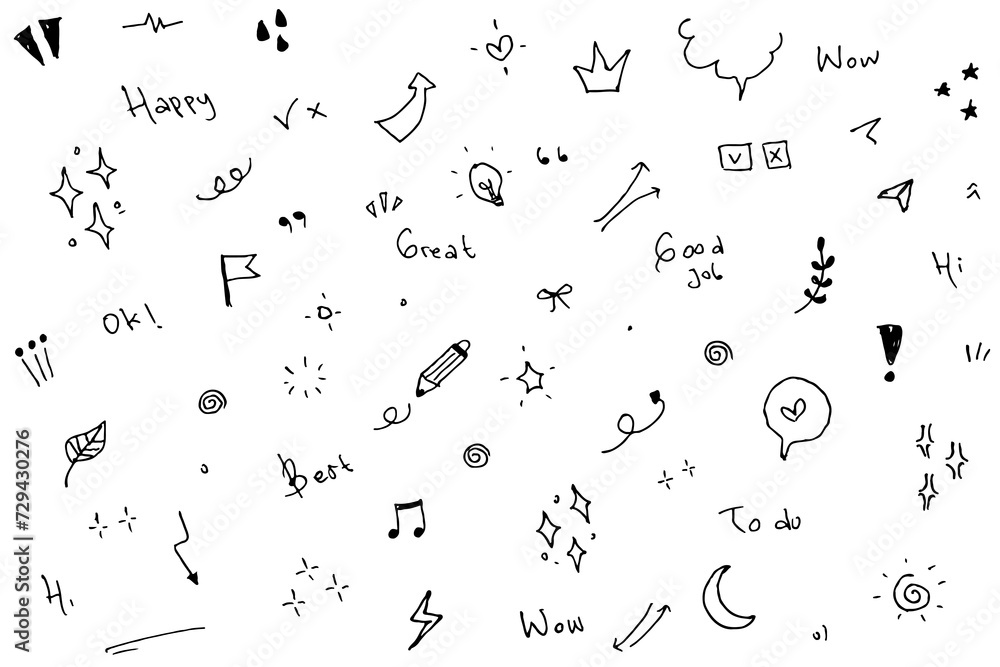 Obraz premium Doodle, cute, glitter, pen, line, elements
