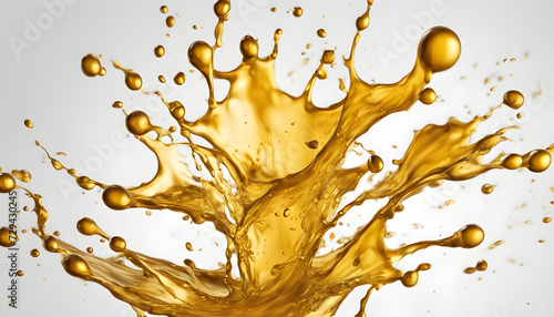 Golden Oil Splash: Cut Out on Pure White Background