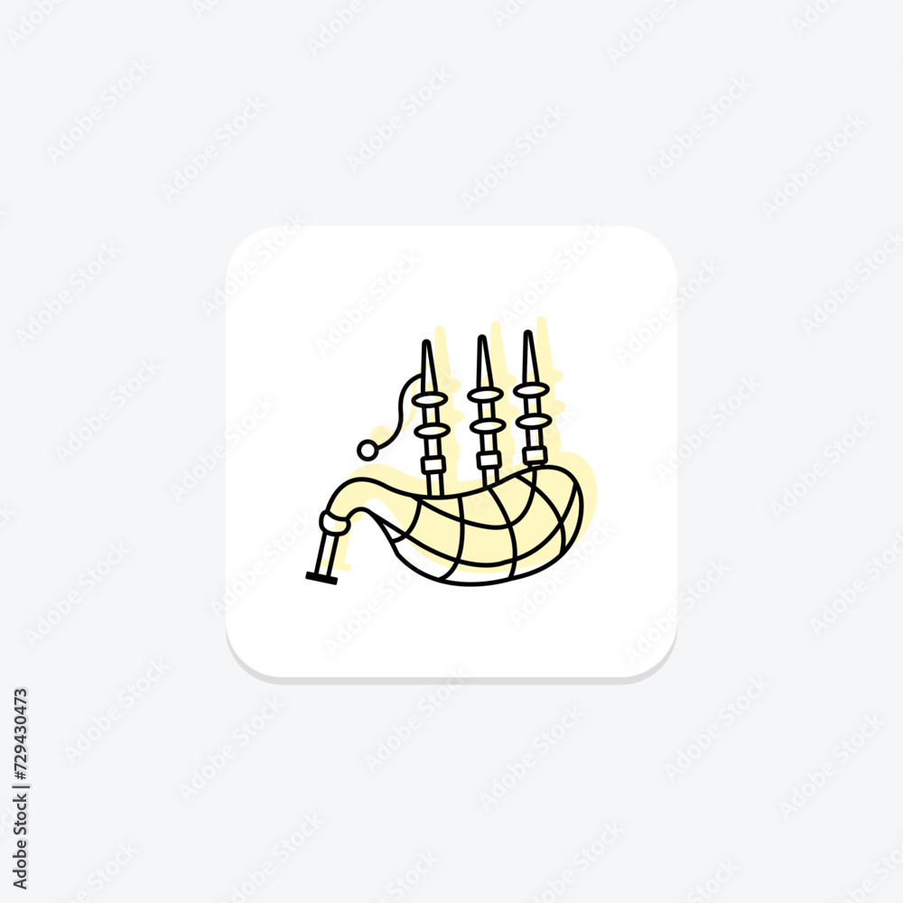 Bagpipes icon, instrument, irish, symbol, music color shadow thinline icon, editable vector icon, pixel perfect, illustrator ai file Bagpipes icon, instrument, irish, symbol, music color shadow thinline icon, editable vector icon, pixel perfect, illustrator ai file