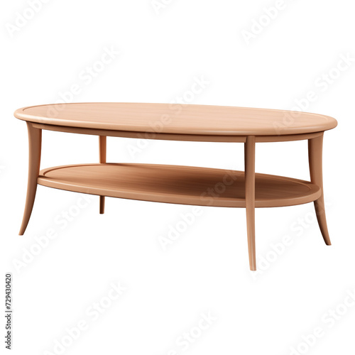 Oval Coffee Table. Scandinavian modern minimalist style. Transparent background, isolated image.
