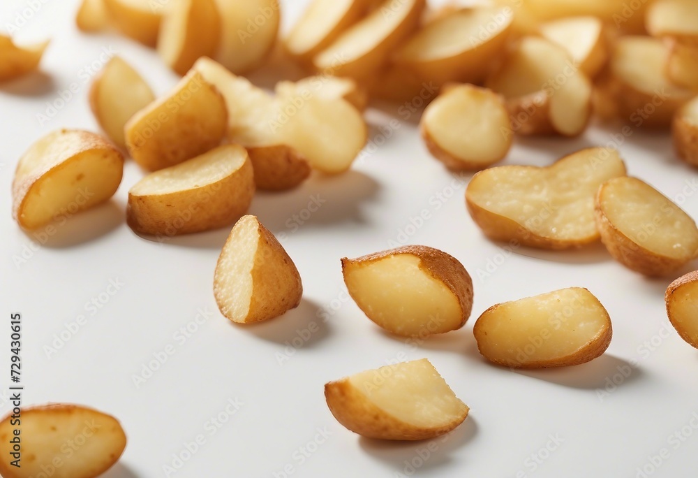Flying potato fries isolated on white background Flying potato fries isolated on white background