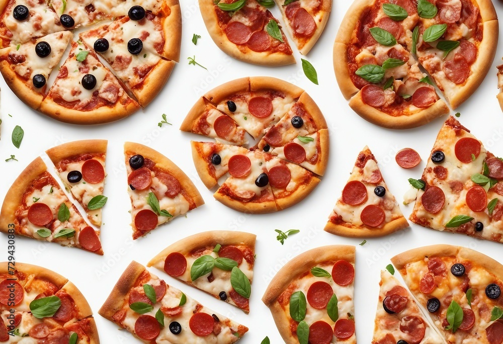 Large collection of various pizza slices isolated on white background Large collection of various pizza slices isolated on white background