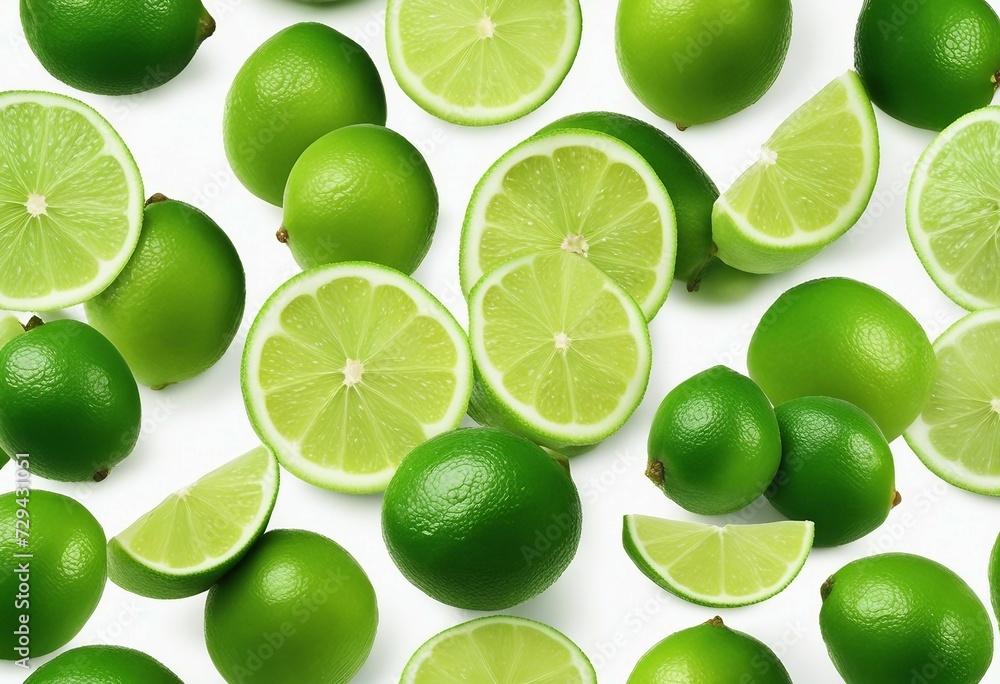 Set of limes isolated on white background