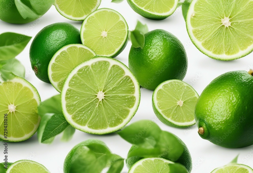 Set of limes isolated on white background