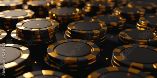 3D Rendered Image Of Poker Chips In A Black And Gold Style