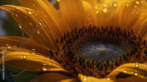 close-up images of individual sunflower petals adorned with morning dew