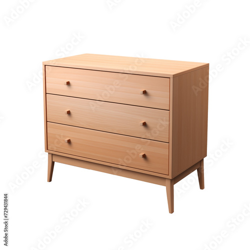 Single Dresser. Scandinavian modern minimalist style. Transparent background, isolated image.