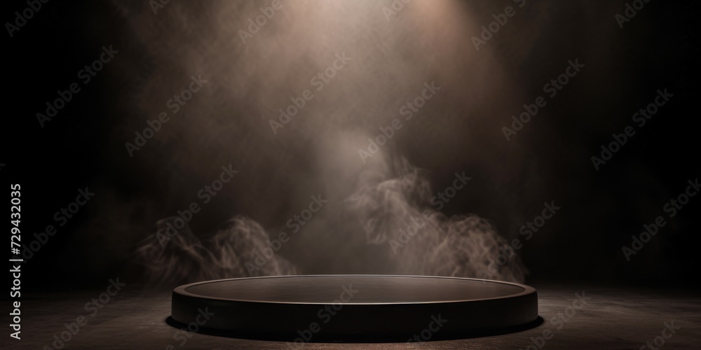 A Dramatic, Smoky Podium In A Dark Room With A Spotlight