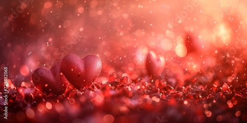 A Dreamy Valentines Day Backdrop, Adorned By Blurry Hearts, Symbolizing Love. Сoncept Romantic Couples Portraits, Sunset Silhouette Shoot, Creative Lens Filters, Natural Light Manipulation