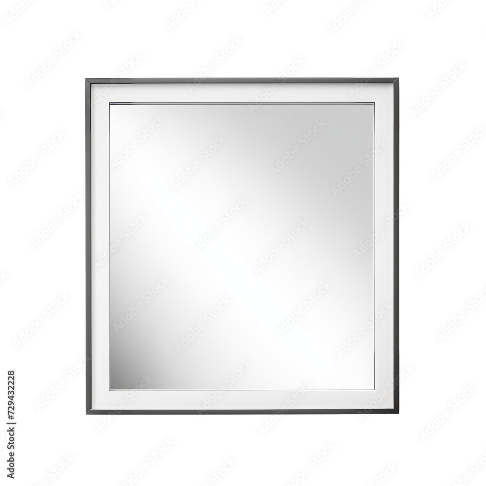 Square Wall Mirror. Scandinavian modern minimalist style. Transparent background, isolated image.