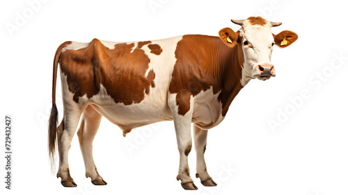 White cow with brown marks, isolated, transparent PNG Background