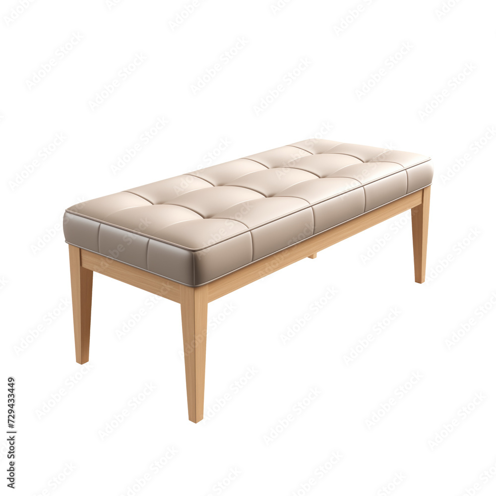 Upholstered Bench. Scandinavian modern minimalist style. Transparent background, isolated image. Upholstered Bench. Scandinavian modern minimalist style. Transparent background, isolated image.