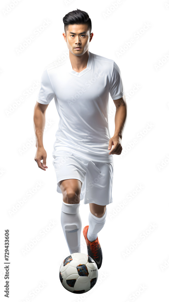 Asian soccer player with football, sports, sportsman, athlete, football plyer, isolated, transparent PNG Background Asian soccer player with football, sports, sportsman, athlete, football plyer, isolated, transparent PNG Background
