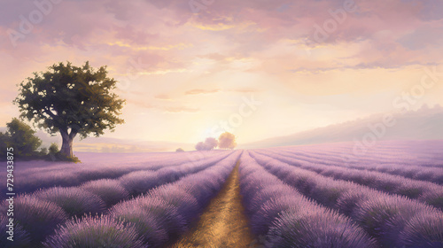 Capture the enchanting beauty of lavender fields bathed in the soft glow of twilight