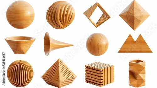 collection of realistic basic geometric 3d Shapes in top and front view. Three-dimensional objects, on an isolated white background. photo