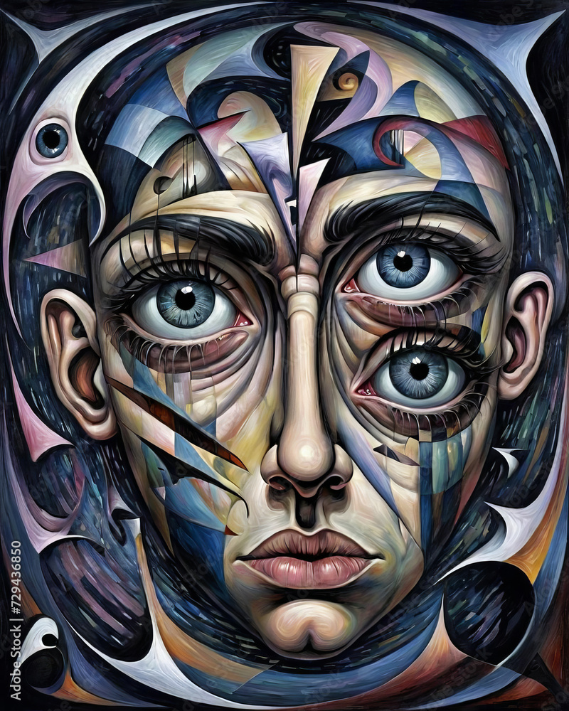 Insomnia: Surreal Writer in a Haunting Psychedelic Environment with Distorted Cubism Gen AI Insomnia: Surreal Writer in a Haunting Psychedelic Environment with Distorted Cubism Gen AI