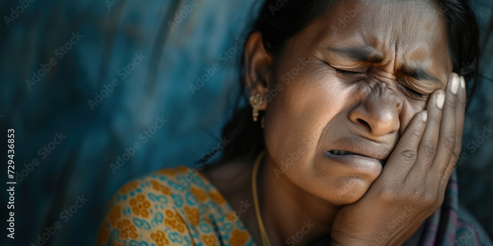 Adult Inidan woman mature lady pressing sore cheek, suffer acute ...