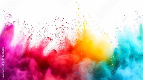 colorful rainbow holi paint color powder explosion isolated wide panoramic background, on isolated white background