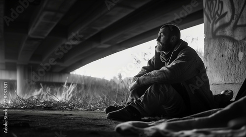 Homeless people seeking shelter under overpasses. photo