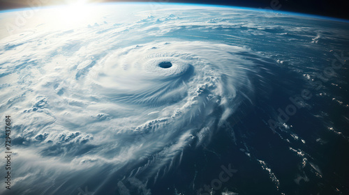 Top view of giant hurricane seen from outer space.