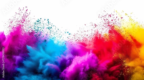 colorful rainbow holi paint color powder explosion isolated wide panoramic background, on isolated white background