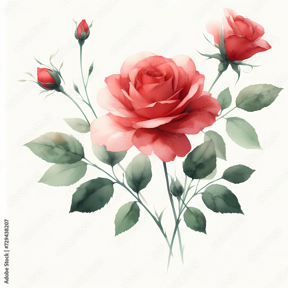 Fototapeta premium watercolor rose bouquet clipart