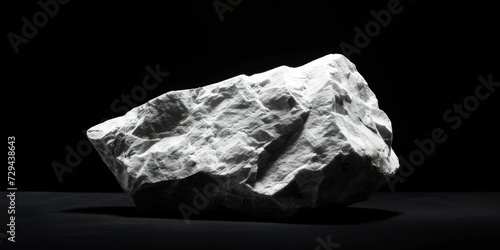 Abstract White Rock Texture On A Black Background, Appearing To Burst And Float In Space. Сoncept Abstract Art, Texture Photography, Black And White Contrast, Space-Inspired, Floating Objects