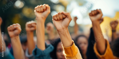 Diverse Group Passionately Unites, Raising Fists In Protest Against Racial Injustice. Сoncept Social Justice Activism, Racial Equality, Unity And Solidarity, Protest Power, Fighting For Change © Ян Заболотний