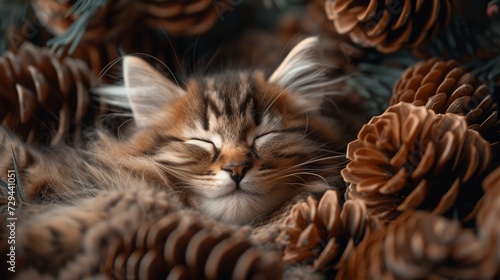 A sleepy Norwegian Forest kitten.