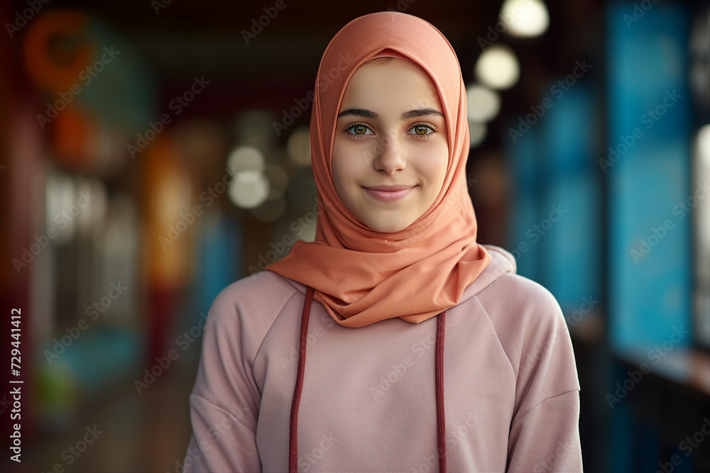 Generative AI technology conceptual picture Young confident arabian asian muslim woman in abaya hijab Generative AI technology conceptual picture Young confident arabian asian muslim woman in abaya hijab