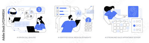 AI-Backed sales strategies abstract concept vector illustrations.