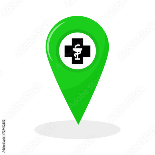 Point pin location icon with drugstore pharmacy zone 