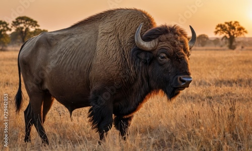 Radiant Horns: African Buffalo's Natural Habitat at Sunset Glow