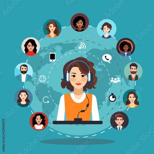 Customer Service illustration concept. Network connection Vector Illustration in flat style