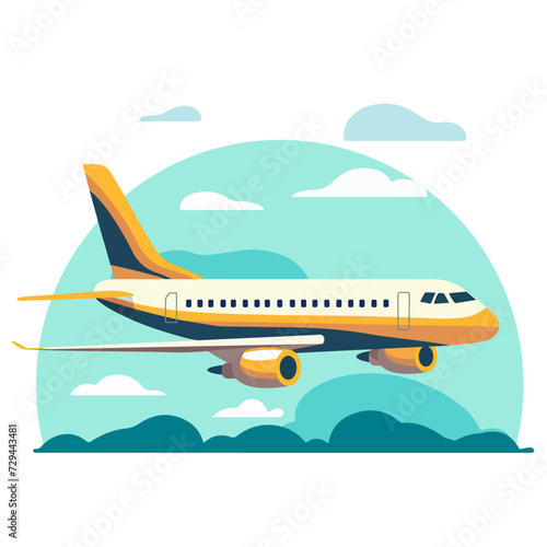 Colorful airplane flight icon illustration in flat style 