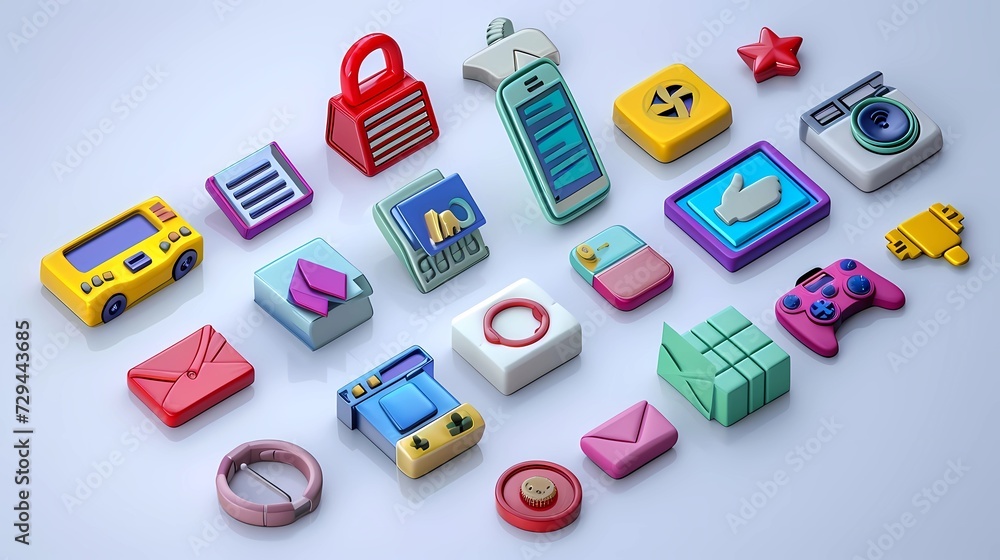 Set of 3d business icons. Trendy illustration of Games, SEO, Online Payments, Achievements, Digital Wallets, Newsletters, Online Shopping, Social Networks, Stock Market, Mobile Navigation. 3d renderin Set of 3d business icons. Trendy illustration of Games, SEO, Online Payments, Achievements, Digital Wallets, Newsletters, Online Shopping, Social Networks, Stock Market, Mobile Navigation. 3d renderin