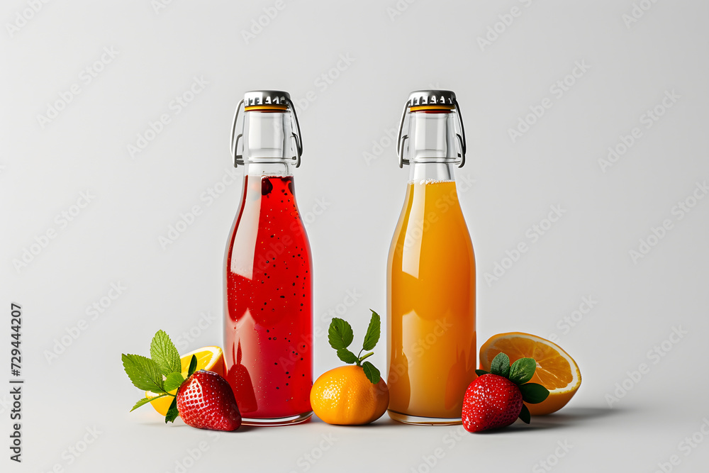 Freshly squeezed orange and strawberry juice in a glass on White Background Freshly squeezed orange and strawberry juice in a glass on White Background