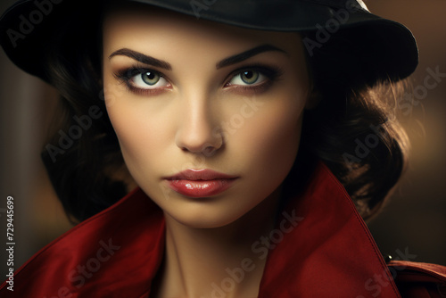 Old fashioned detective or mafia man woman in retro style hat Generative AI picture portrait © Tetiana