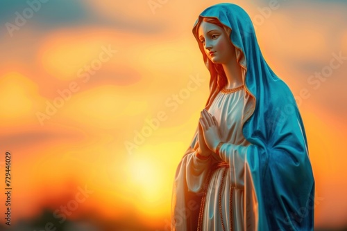 Statue of Our lady of grace virgin Mary with Bright Blue Sky photo